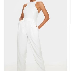 White Racer Back Pocket Detail Jumpsuit